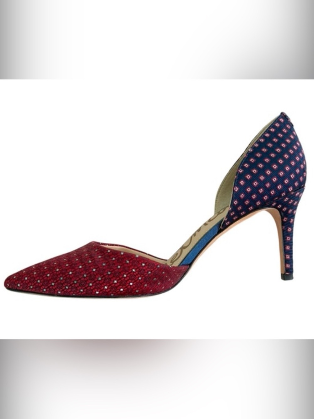Sam Edelman Red Pointed D'Orsay Heels with Navy Accent